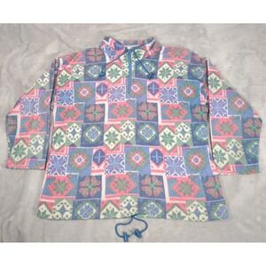Vintage 80s Grandma Jacket Womens Large Multicolor Snowflakes 1/4 Zip‎ Fleece